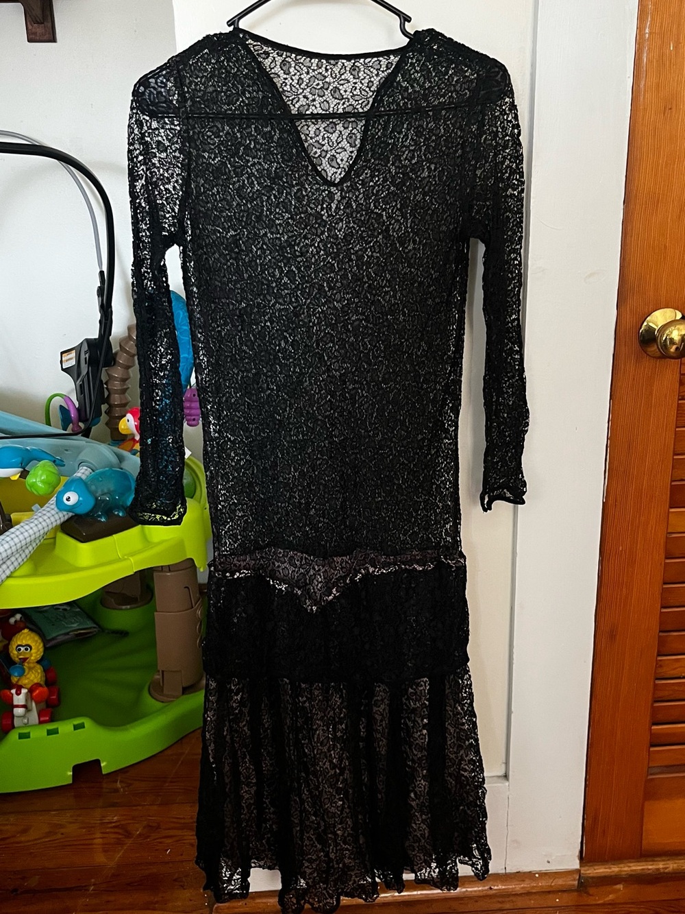 1920s Black Lace Long Sleeve Maxi Dress